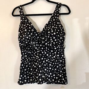 SlimShaper Swim Top Padded Adj Straps Black/White Polka Dot Sz 18 Gorgeous